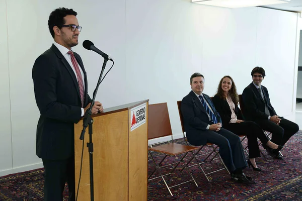 Diretor-presidente do Escritório de Prioridades Estratégicas, André Barrence, durante pronunciamento