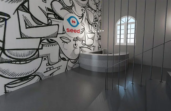 Imagem 3D do projeto de adequação para a nova casa do Seed no espaço CentoeQuatro