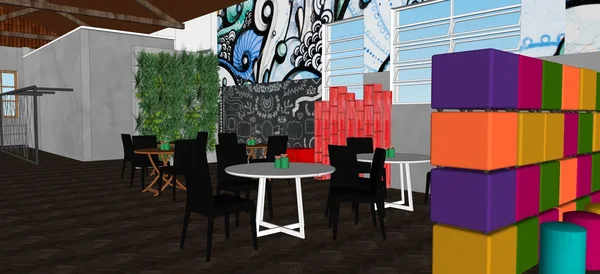 Imagem 3D do projeto de adequação para a nova casa do Seed no espaço CentoeQuatro