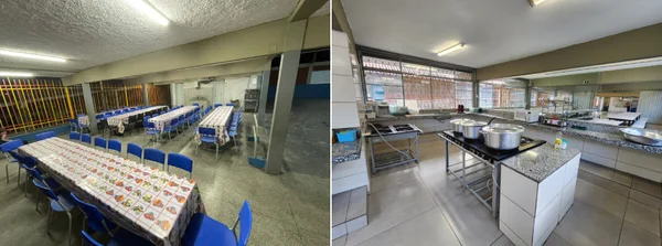 Antes e depois das obras na Escola Estadual Bolivar Tinoco Mineiro, em Belo Horizonte