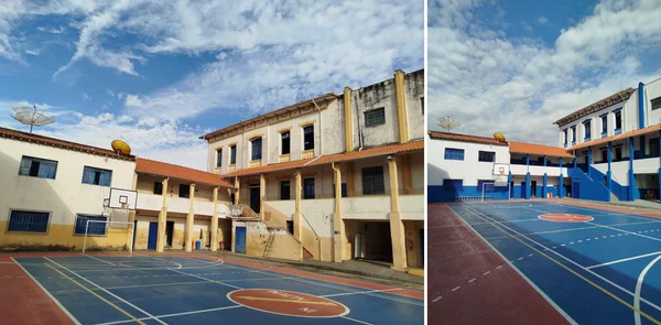 Antes e depois das obras na Escola Estadual São Sebastião, em Cruzília