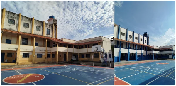 Antes e depois das obras na Escola Estadual São Sebastião, em Cruzília