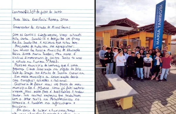 Governador responde carta de estudante de 10 anos de Santa Catarina