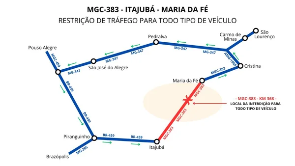 DER-MG altera cronograma e interdição da MGC-383 começa na próxima segunda-feira (31/8)