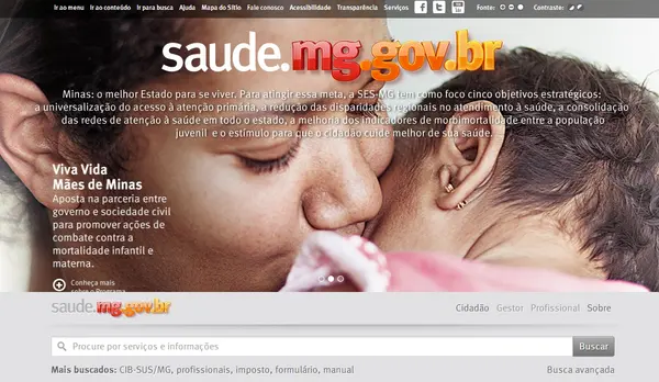 Novo layout prioriza o campo de busca e as notícias da Secretaria de Saúde