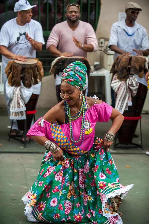 Apresentação do grupo Afoxé Bandarerê, durante o evento, em Contagem