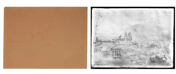 Antes e depois de desenho de Guignard de 1956 recuperado.