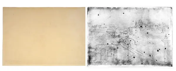 Antes e depois de desenho de Guignard de 1958 recuperado.