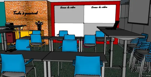 Imagem em 3D da primeira Sala de Inovação do Estado, na Cidade Administrativa de Minas Gerais